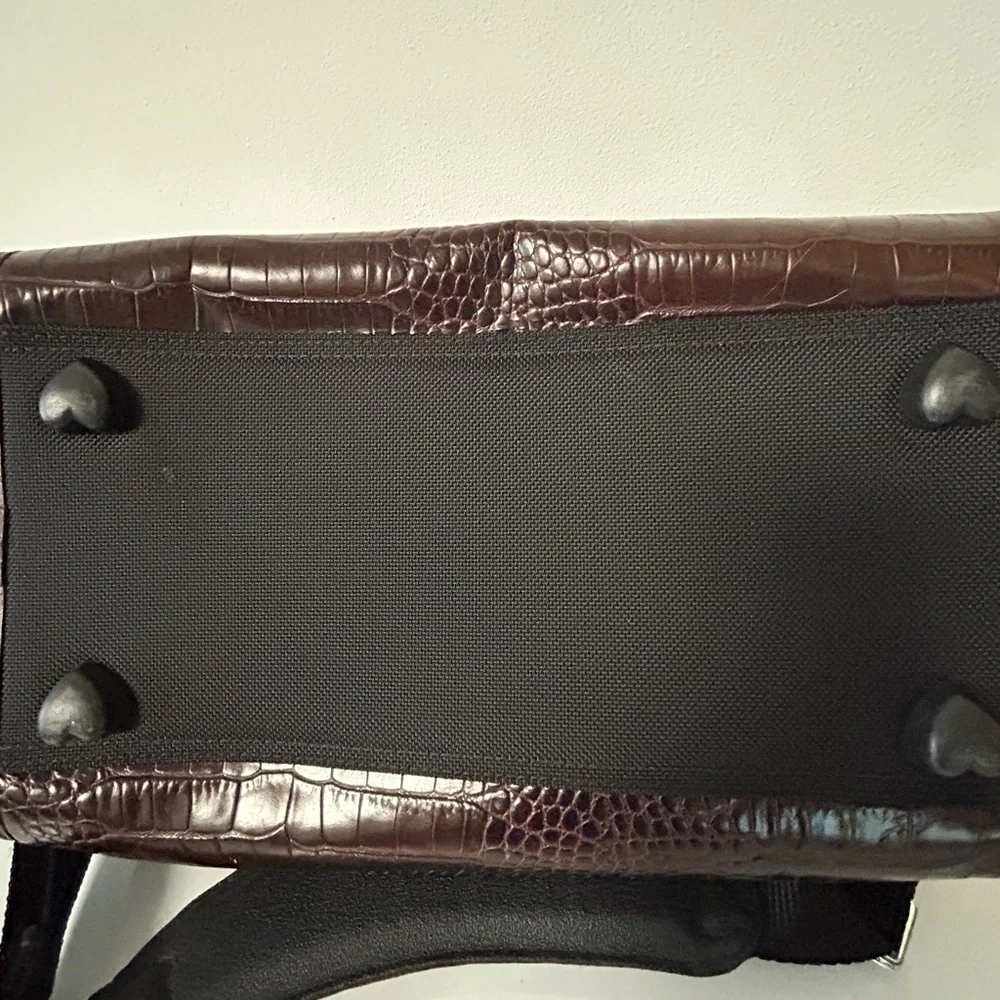 Brighton Lansky Brown Croc Embossed Leather Weekender Travel Duffle Bag